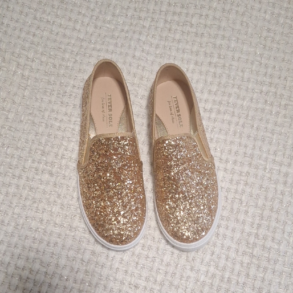 Gold Glitter Slip-On Sneakers 🎉last Chance Item Yard Sale End Of June!